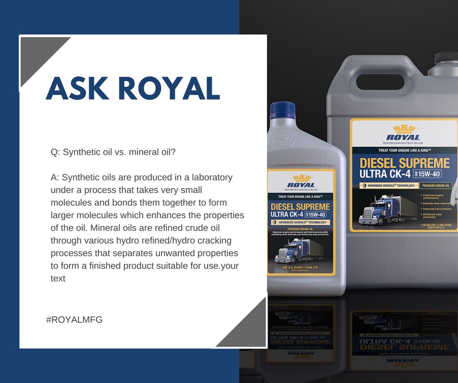 RoyalMfgCo's tweet photo. All oil is not the same! Let our experts help you find the right Royal product for you! #askroyal #RoyalMfg #axelroyal https://t.co/WsdXfrDgqE