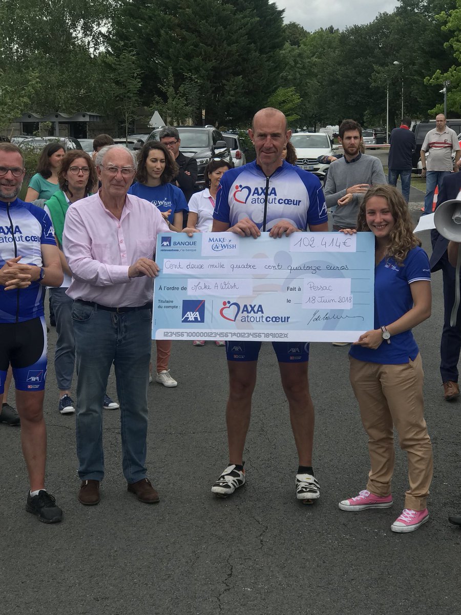 #BikeCoeur #AXA #AxaAtoutCoeur 102400€ de dons à <a href="/MakeAWishFrance/">Make-A-Wish France</a> grâce au 63 cyclistes qui ont parcouru 570km en 4 jours