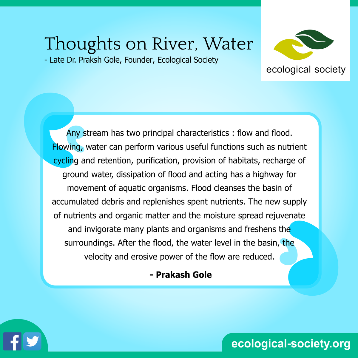 ecologicalsoc's tweet photo. Thoughts on #River #Water by late Praksh Gole, Founder Ecological Society https://t.co/zn4geFoYmP