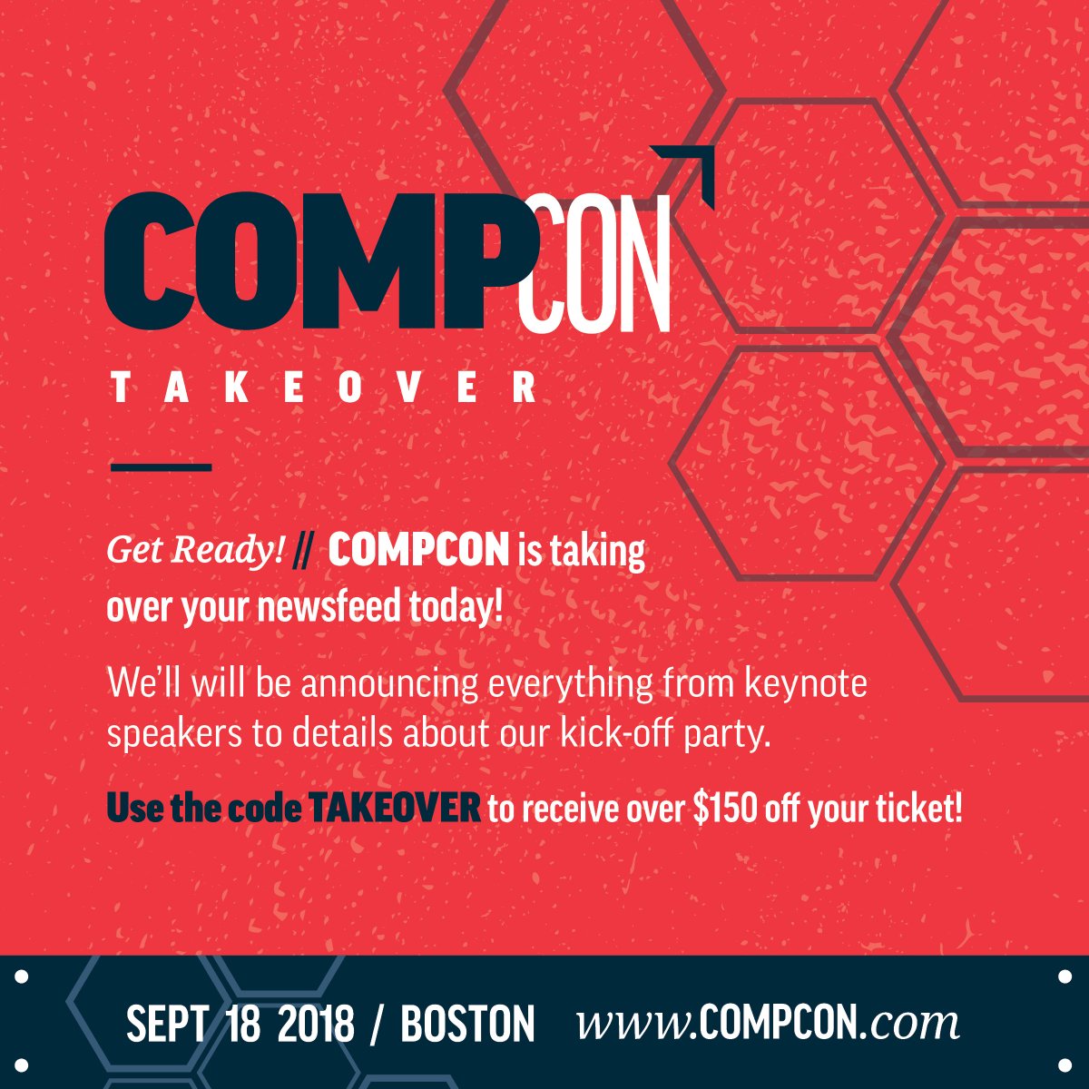 Payfactors's tweet photo. GET READY! CompCon is taking over your newsfeed today! We'll be announcing everything from keynote speakers to details about our kick-off party! #compcon #takeover #payfactors #comprevolution https://t.co/47fDxPeiLf