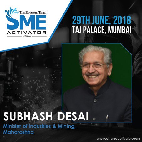 ET_Edge's tweet photo. We feel privileged to have Shri @Subhash_Desai, Minister for Industries & Mining,Maharashtra as the Chief Guest at 3rd Edition of The Economic Times SME Activator Summit 2018. #etsme
Register Now to be a part: https://t.co/8UPHlhhsw2 https://t.co/7jtUJOqa59