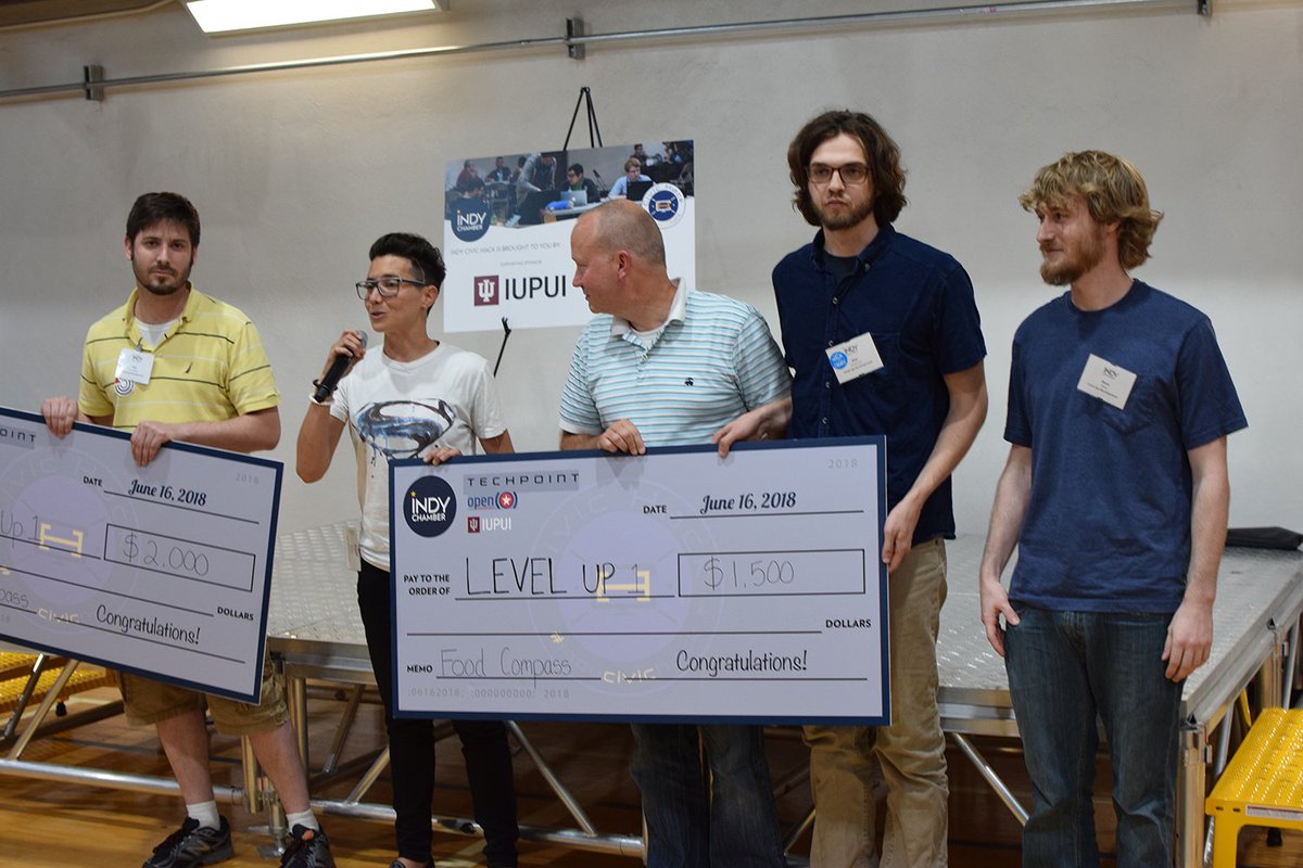 IndyChamber's tweet photo. What an amazing weekend! Thank you to all #indycivichack participants, and congratulations to our winners: @LevelUpDevelop and @JessieNClark! https://t.co/YSc9ZDhLEG #hackforgood #hackforchange #indytech #indy @TechPointInd @IndyBrigade https://t.co/8HqCf0TkKa