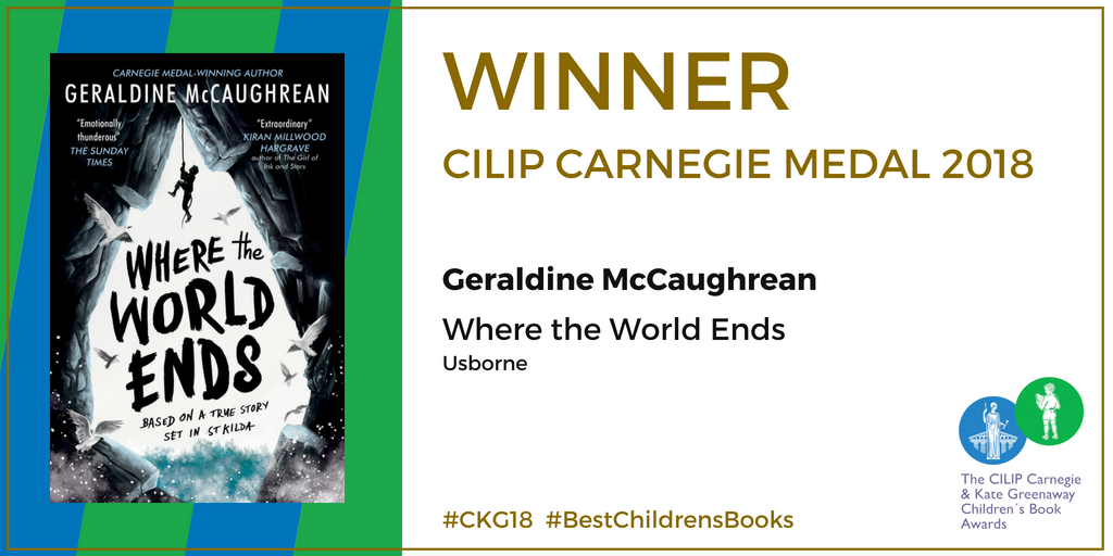We're absolutely thrilled that #WheretheWorldEnds by <a href="/GMcCaughrean/">Geraldine McCaughrean</a> has won the @CILIPCKG #Carnegie Medal 🌊⛰️🌊 Today is an extra special celebration, being exactly 30 years since Geraldine won her first Carnegie Medal! #BestChildrensBooks #CKG18