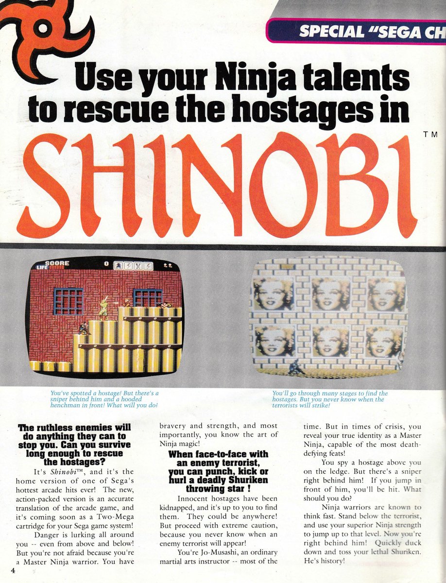 castle_zotz's tweet photo. Good Morning! Let's take a look at this special "Sega Challenge" review of Shinobi on the Sega Master System from Sega Challenge Summer 1988
#MasterSystemMonday
#DailyGameRead https://t.co/5E3Z0yDDEN