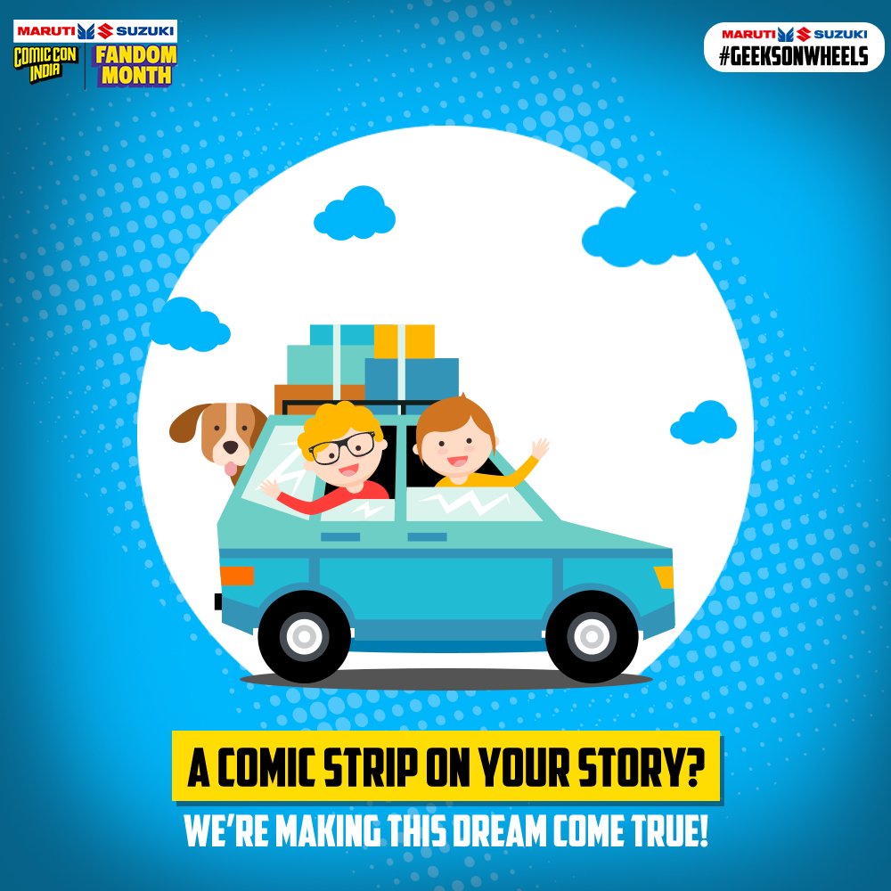 ComicConIndia's tweet photo. Is the story of your Maruti Suzuki adventure worthy of a comic strip?
Share it with us and we might just make your dream come true! 
#FandomMonth  #GeeksOnWheels
Know all about the contest and share your story here---> https://t.co/OdZmys0hPL https://t.co/ZLF9FLzMNv