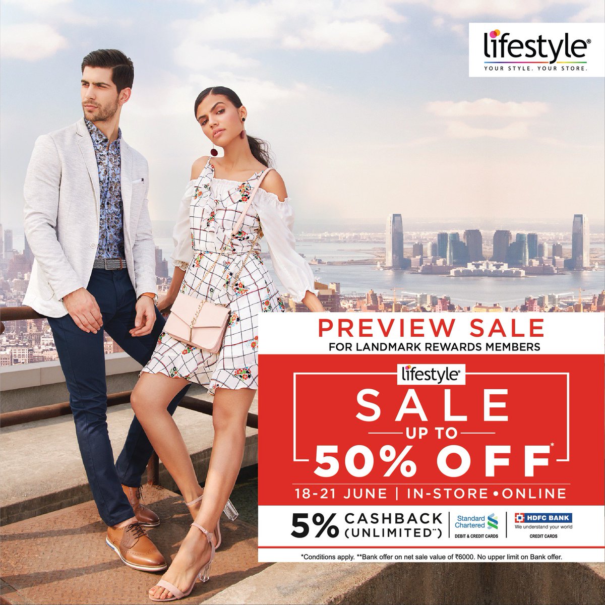 DLFMoI's tweet photo. The best time of the year is here - #LifestyleSale.
Get amazing prices and best of discounts.
Enjoy 5% cashback on HDFC Credit Cards & Standard Chartered Credit and Debit cards on shopping from Lifestyle, #DLFMallofIndia.
#DestinationMall #NCR @Lifestyle_Store https://t.co/P0ouJZxRn5
