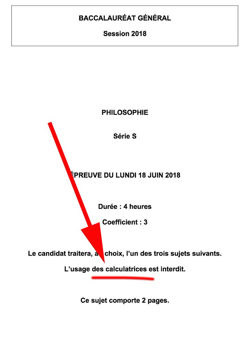 AmmarParis's tweet photo. Surprenante interdiction pour le #bac de #philo de ce matin... Si on veut additionner Nietzsche et Platon, c'est sans #calculette #bac2018 #philosophie #philo2018 https://t.co/q6xJ4oRfIS