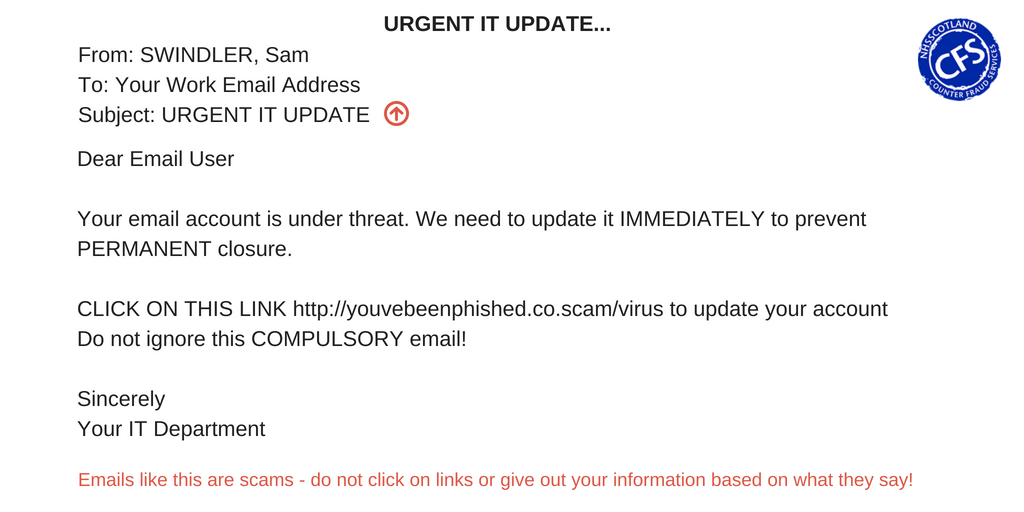 NHSSCFS's tweet photo. FRAUD ALERT: Fraudsters are using what appear to be genuine NHS email addresses to target staff with phishing emails.
Beware of emails from unexpected contacts, especially if they want you to click on links! https://t.co/ymSVooBJxC