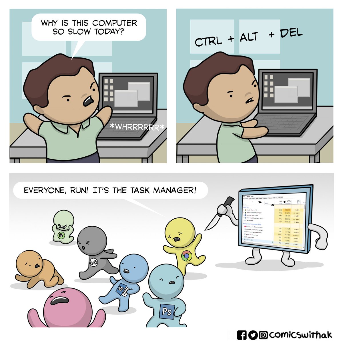 comicswithak's tweet photo. CTRL + ALT + DEL #webcomics #comics #comicstrip https://t.co/H42VKwmGxF