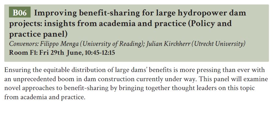 FilippoMenga's tweet photo. Looking forward to chairing this panel on 'improving benefit-sharing for large hydropower dam projects' at the upcoming DSA conference @devcomms in Manchester https://t.co/zAgECgIEjt