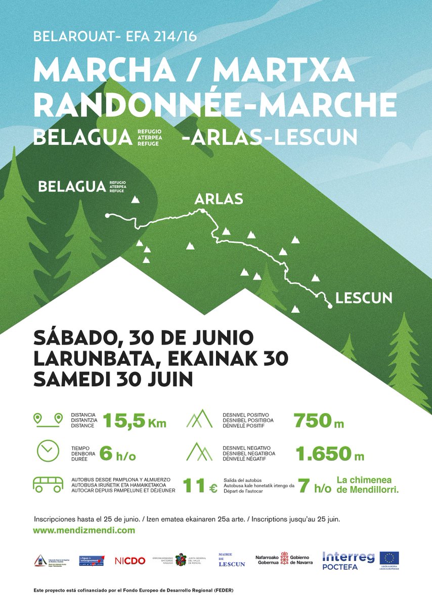 MENDINAVARRA's tweet photo. MARCHA BELAGUA - ARLAS - LESCUN
Proyecto BELAROUAT EFA 214/16, Marcha montañera el 30 de junio que unirá los refugios de Belagua y L'Aberouat.
INSCRIPCIONES ABIERTAS EN https://t.co/MQdKre3bMZ
@CTPPOCTEFA #ctppoctefa https://t.co/XOhv9K55jL