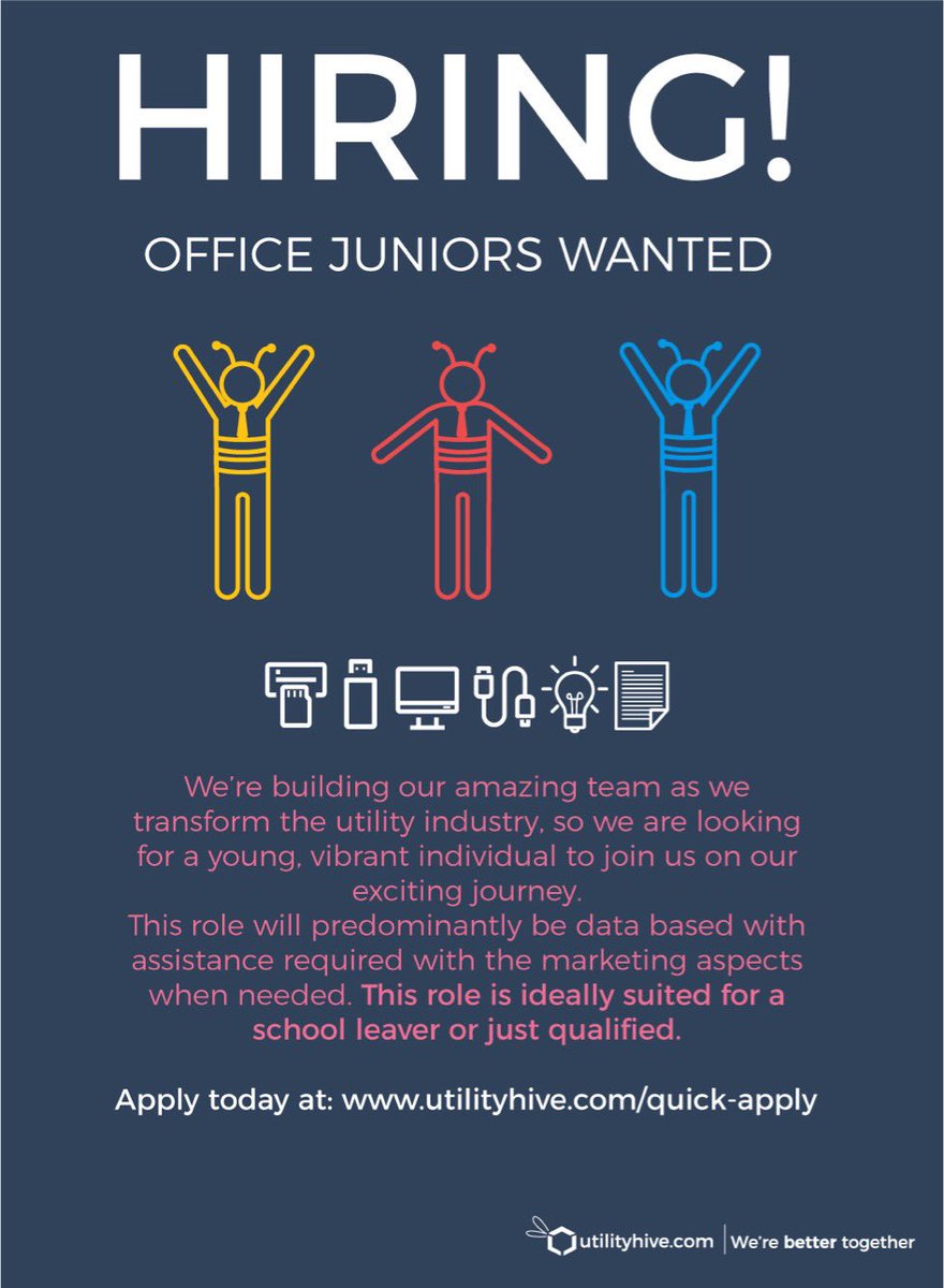 utilityhive's tweet image. Apply today at: utilityhive.com/quick-apply
#OfficeJunior #Manchester #NowHiring #JobsInManchester #BetterTogether