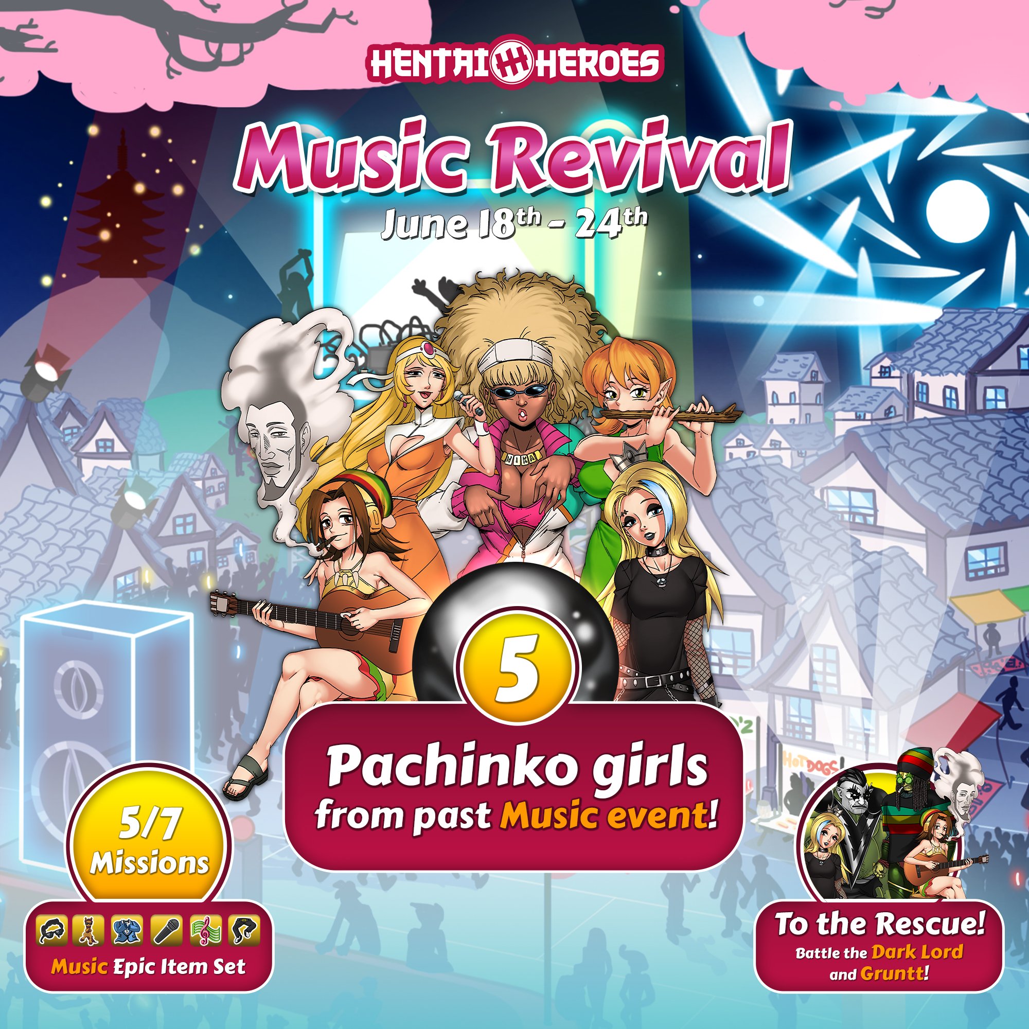Hentai Heroes on X: Music can be heard in every city of the Haremverse.  Between the 18th and 24th of June, come to celebrate music once again with  your girls! Face the