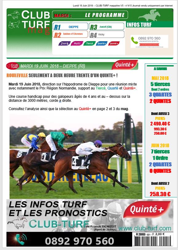 infosclubturf's tweet photo. #pmu #pronostic #base #outsider #derniereminute Retrouvez les meilleures infos pour le #Quinte et la réunion de mardi 19 Juin 2018 juin à #dieppe sur notre boutique: https://t.co/tky6zn79ny mais aussi sur notre ligne privée au 0892 970 560 (3€ l'appel ) #clubturf @fdenizot1 https://t.co/zzF7MFTrxe