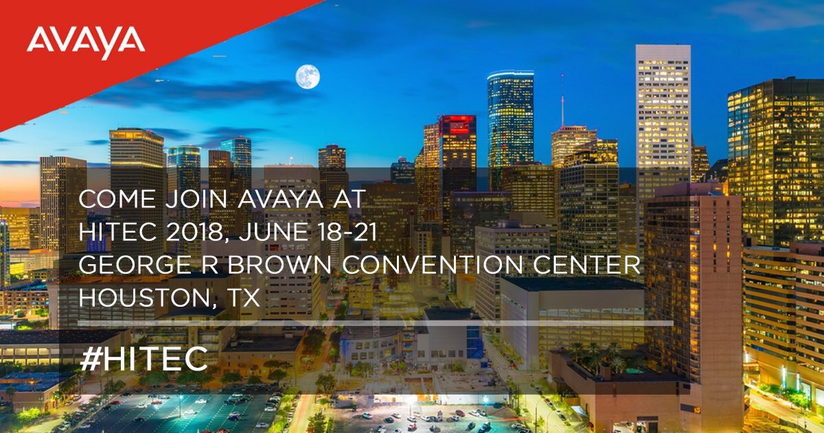 We’re in Houston this week for #HITEC 2018. Come meet with our <a href="/Avaya/">Avaya</a> team for insights on the hottest #tech in #hospitality today. #DX #AI #CX #DigitalTransformation hftp.org/hitec/houston/