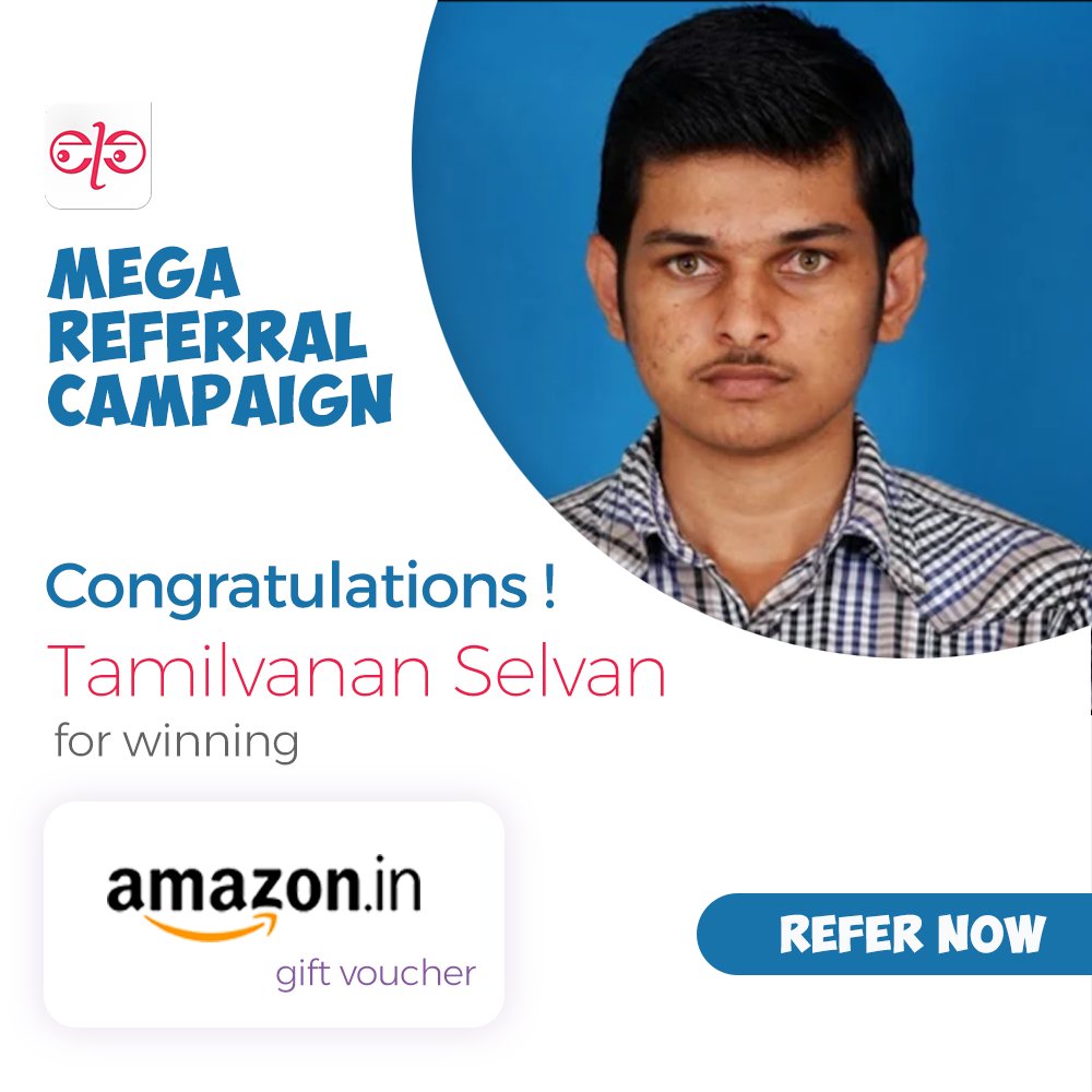 iElementora's tweet photo. Congrats Tamilvanan! 
You could be next! Refer your friends now and win an #Amazon Voucher!!
1. Just go to Ele at https://t.co/00gBol7MX0
2. Refer your friends via FB, #WhatsApp, etc
3. Make sure your friend downloads ELE through your referral link
Details https://t.co/CSherpXzkH https://t.co/XnmOqCXIlc