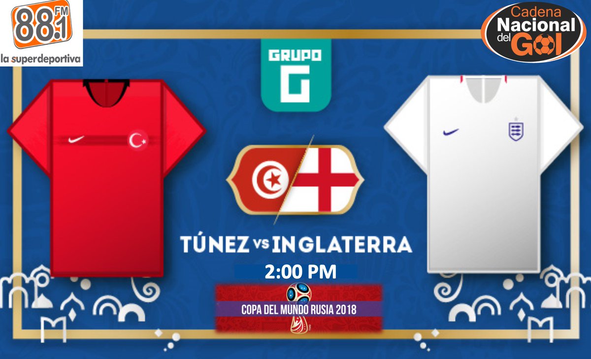 TÚNEZ vs. INGLATERRA 
2:00PM 
Y <a href="/LaSuperdeporFM/">Superdeportiva 88.1</a>  les llevará a través de la 88.1fm y lasuperdeportivafm.com.ve cada detalle de este encuentro del fútbol

#Mundial2018 
#tunezvsinglaterra
#superdeportiva
#MundialDeRusia2018 
#Rusia2018