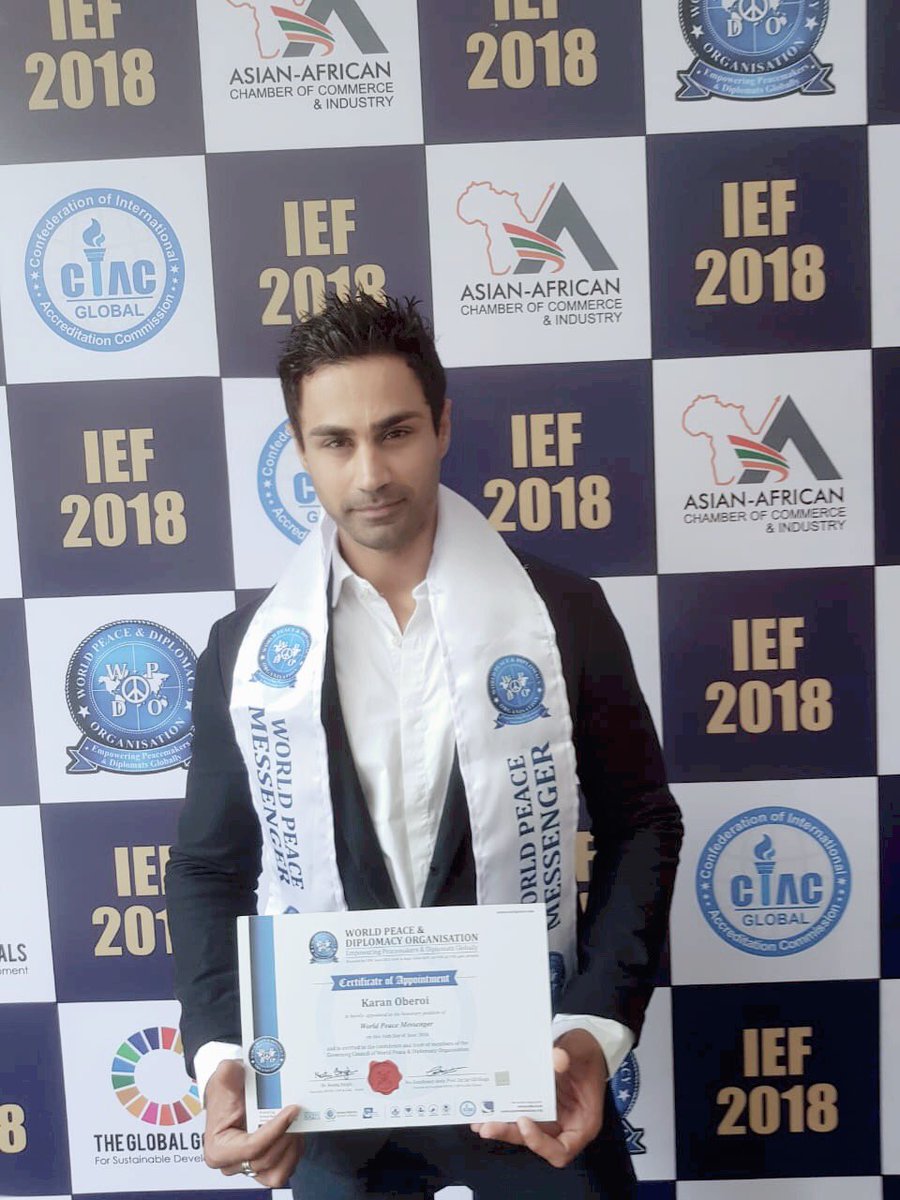 karanoberoiKO's tweet photo. Thanks world peace and diplomacy organisation ( united nations global compact) for appointing me to the honorary position of "World Peace Messenger" at india international centre, New delhi. #unitednations #world #peace #messenger #wpdo #thekaranoberoi https://t.co/tfCgpq0l2U