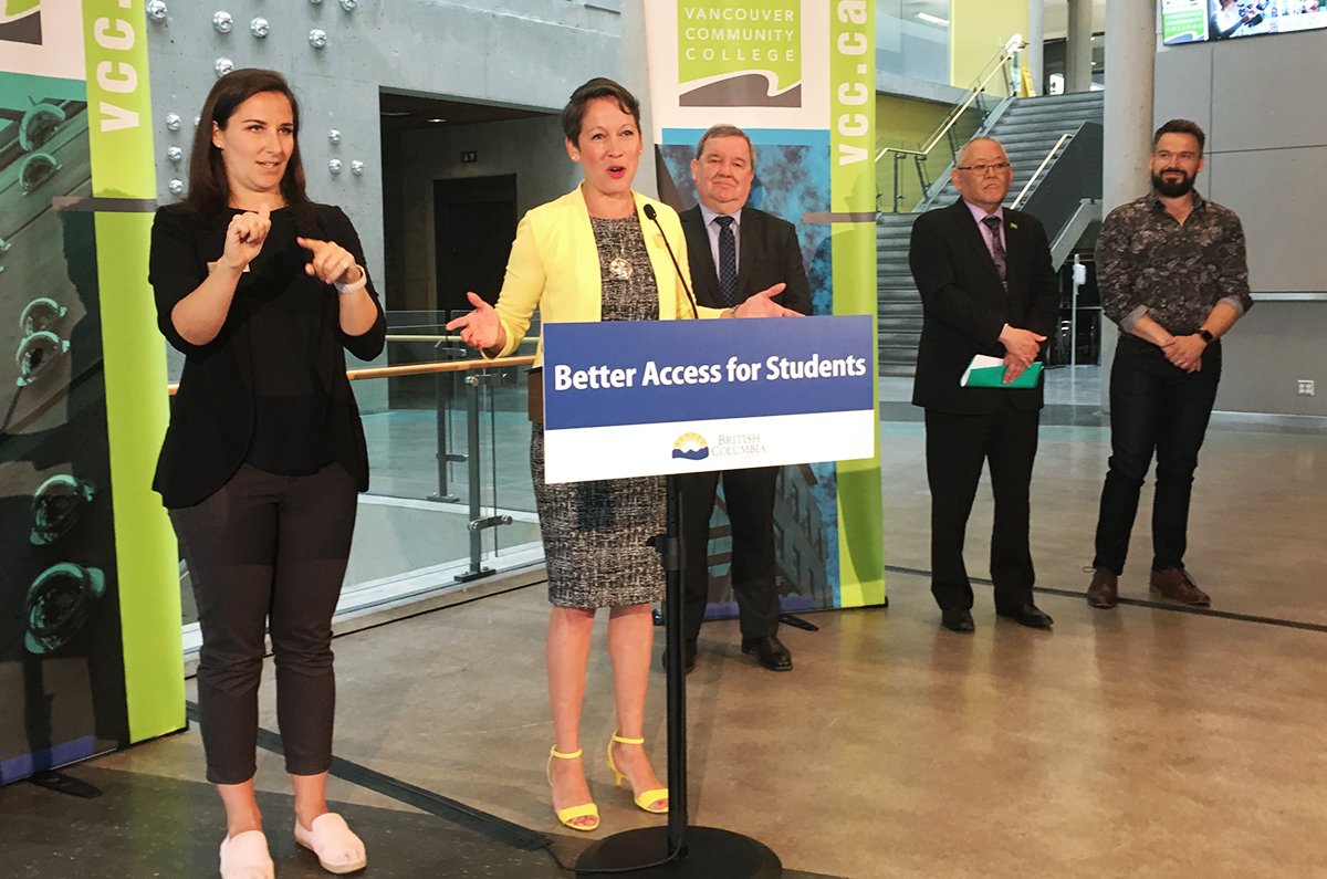 ICYMI: Here is the full #myVCC news story on the announcement from @BCGovNews to provide $1.5 million in funding for #BCHigherEd institutions to develop career programs for students with disabilities #accessibility ow.ly/O8lQ30kwybQ @melaniejmark