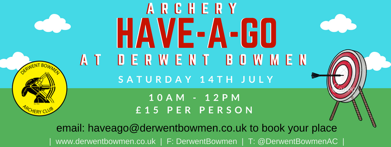 DerwentBowmenAC's tweet photo. Want to try Archery? Come along to our Have-a-Go on Sat 14th July! 
£15pp, 2 hr session. See https://t.co/4YgVxRSbeB for more info
#archery #derbyshiresport #activederbyshire #whatsonderbyshire #tryarchery #matlock #peakdistrict #thingstodoinderbyshire #darleydale https://t.co/yk7nNdw1xF