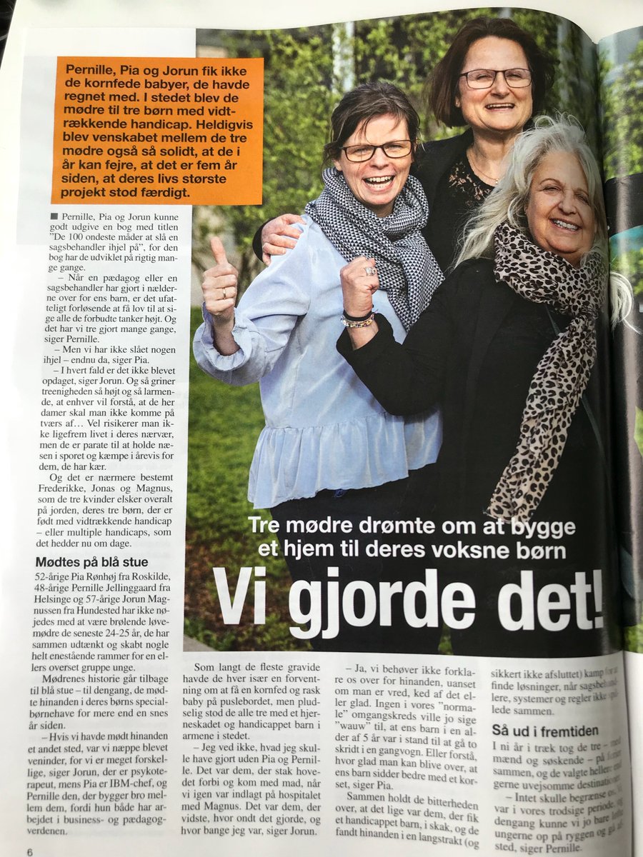 Mariehjemmene's tweet photo. Bofællesskabet Lykke Marie i Slangerup er en fantastisk historie. Det fortæller Familie Journalen i denne uge med artiklen om de 3 mødre, der sammen skabte et (Marie-)hjem til deres handicappede børn.  Du kan læse historien ved at åbne de enkelte billeder og forstørre teksten. https://t.co/UzgEj3SPBd