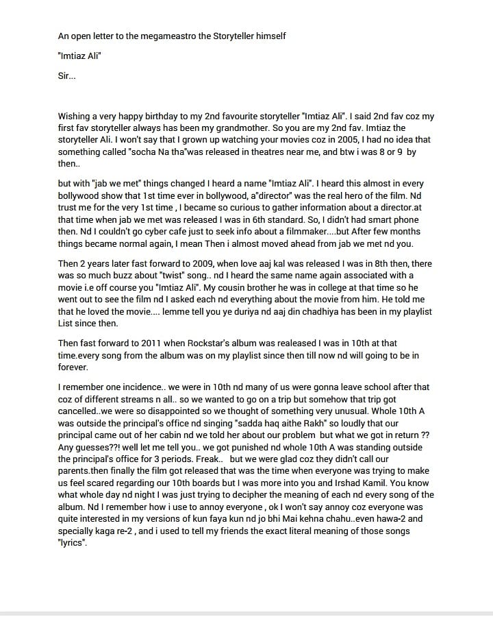 shwetaDpathak's tweet photo. An open letter to the megameastro the Storyteller himself "Imtiaz Ali"
Sir...
Wishing a very happy birthday to my 2nd favourite storyteller "Imtiaz Ali". 
#HappyBirthdayImtiazAli #Tamasha #Rockstar #JabWeMet #Ved #Tara #LoveAajKal https://t.co/TCy692EPSw