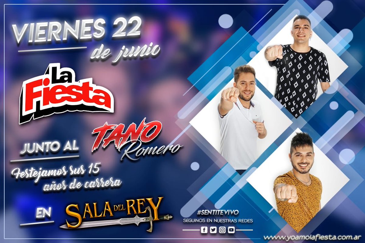 lafiestaoficial's tweet photo. fiesteros... fiesteras!!!
📌 Se nos viene una noche super especial y queremos que la compartan con nosotros❗
Próximo Viernes #PorPrimeraVez estamos en #SalaDelRey junto al Tano Romero festejando sus 15 años de carrera! #NocheImperdible #BienFiestera!
#LaFiesta #SomosCuarteto https://t.co/eOQNkcrleN