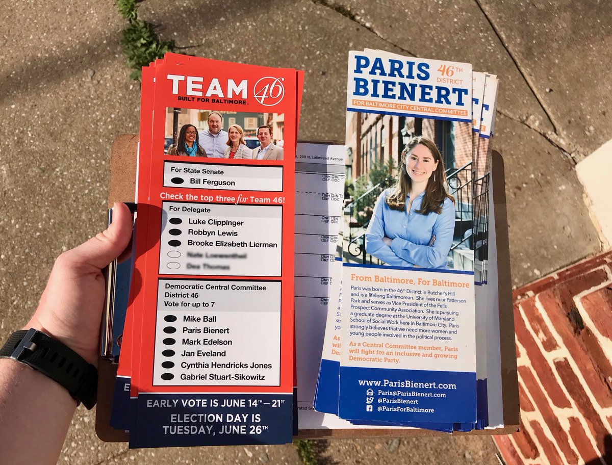 ParisBienert's tweet photo. It's a beautiful weekend to knock on doors, but an even more beautiful weekend to VOTE! If you're in District 46, you can VOTE EARLY for your favorite team - #Team46! The polls are open from 10am - 8pm every day until next Thursday. #BuiltForBaltimore https://t.co/DYtxkzdnnL https://t.co/NTSueg8nO8