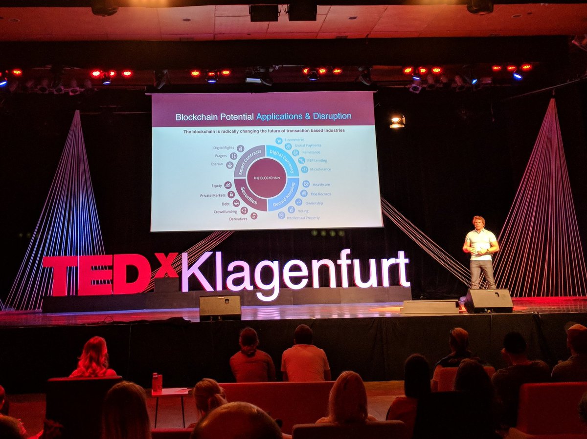 .@julianhosp with interesting insights into the chances and risks of the #blockchain. #TEDxKLU #Kärnten