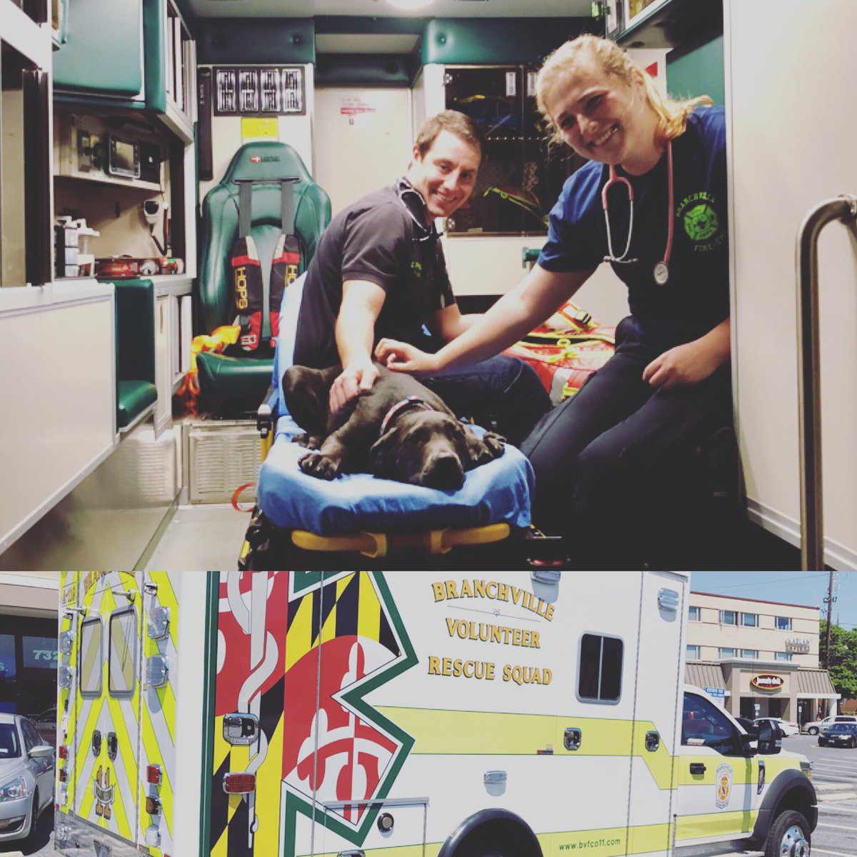 BranchvilleFire's tweet photo. #BranchvilleVolunteers dedicated to providing the highest level of service. FF/Medic Cavaliere and EMT Lebovitz staffing PA811 this weekend (w/ doggo 11 supervising) bringing advanced life support medical care to College Park and surrounding communities. #FirehouseDogs #BVFCO11 https://t.co/0XgjOt1F7h