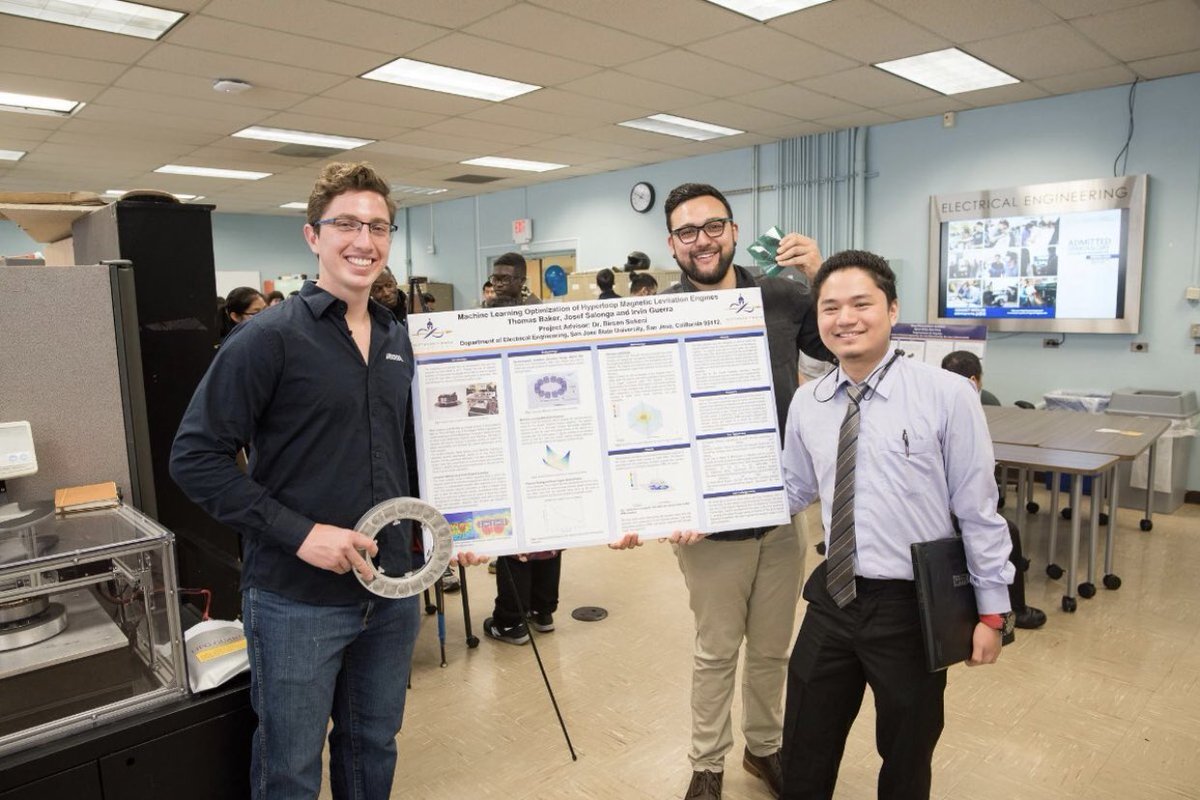 SpartanHL's tweet image. Thank you graduating seniors for your contributions to Spartan Hyperloop! 

Their research is allowing the development of critical pod components, including: Propulsion, Power Management, Hover-Engine Optimization and Battery Management.  #HyperloopTeam #SJSUtoHawthorne
