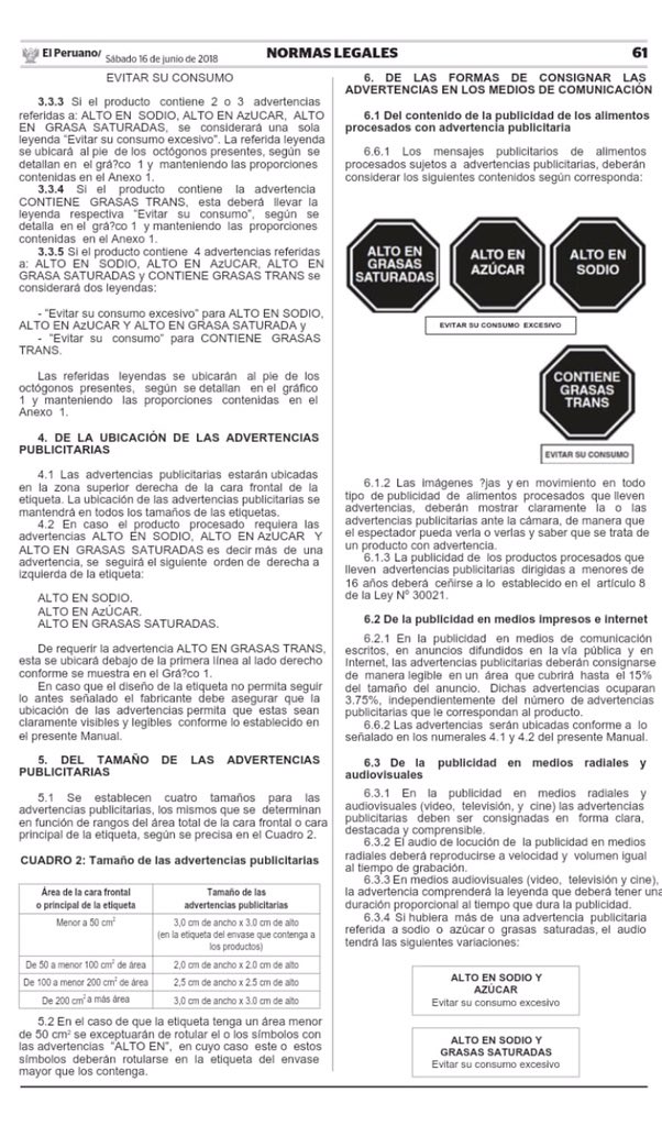 drhuerta's tweet photo. ¡GRAN VICTORIA DE LA SALUD PÚBLICA PERUANA! Hoy se publicó en El Peruano el Manual d Advertencias d alimentos procesados. ¡SE APROBARON LOS OCTÓGONOS!! Gracias a la valentía d @Minsa_Peru por saber anteponer la salud d los niños y adolescentes peruanos de generaciones por venir. https://t.co/3JXptpIBxg