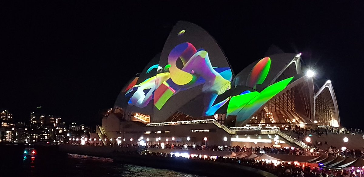 CherScheff's tweet photo. The #OperaHouse #Sydney dressed its sails on a #Vivid night #Winterbrights https://t.co/oy9L0pJrh1