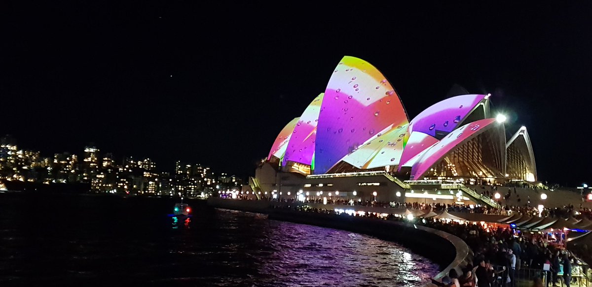 CherScheff's tweet photo. The #OperaHouse #Sydney dressed its sails on a #Vivid night #Winterbrights https://t.co/oy9L0pJrh1