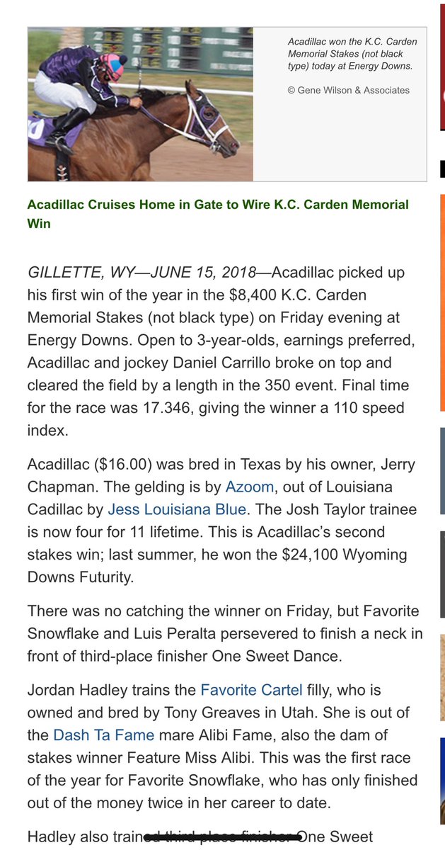 GranadaFarms's tweet image. #Azoom's Acadillac wins the K.C. Carden Memorial at Energy Downs on Friday! Congratulations to the connections!