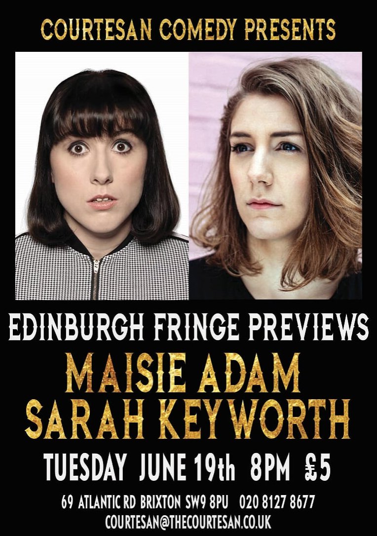 CourtesanDimSum's tweet photo. We're excited to be hosting @edfringe previews from two fantastic female acts this Tuesday! Come on down at 8PM to see @MaisieAdam and @sarahkcomedy for just £5! #brixton #comedy #magic https://t.co/taifTvXFYz