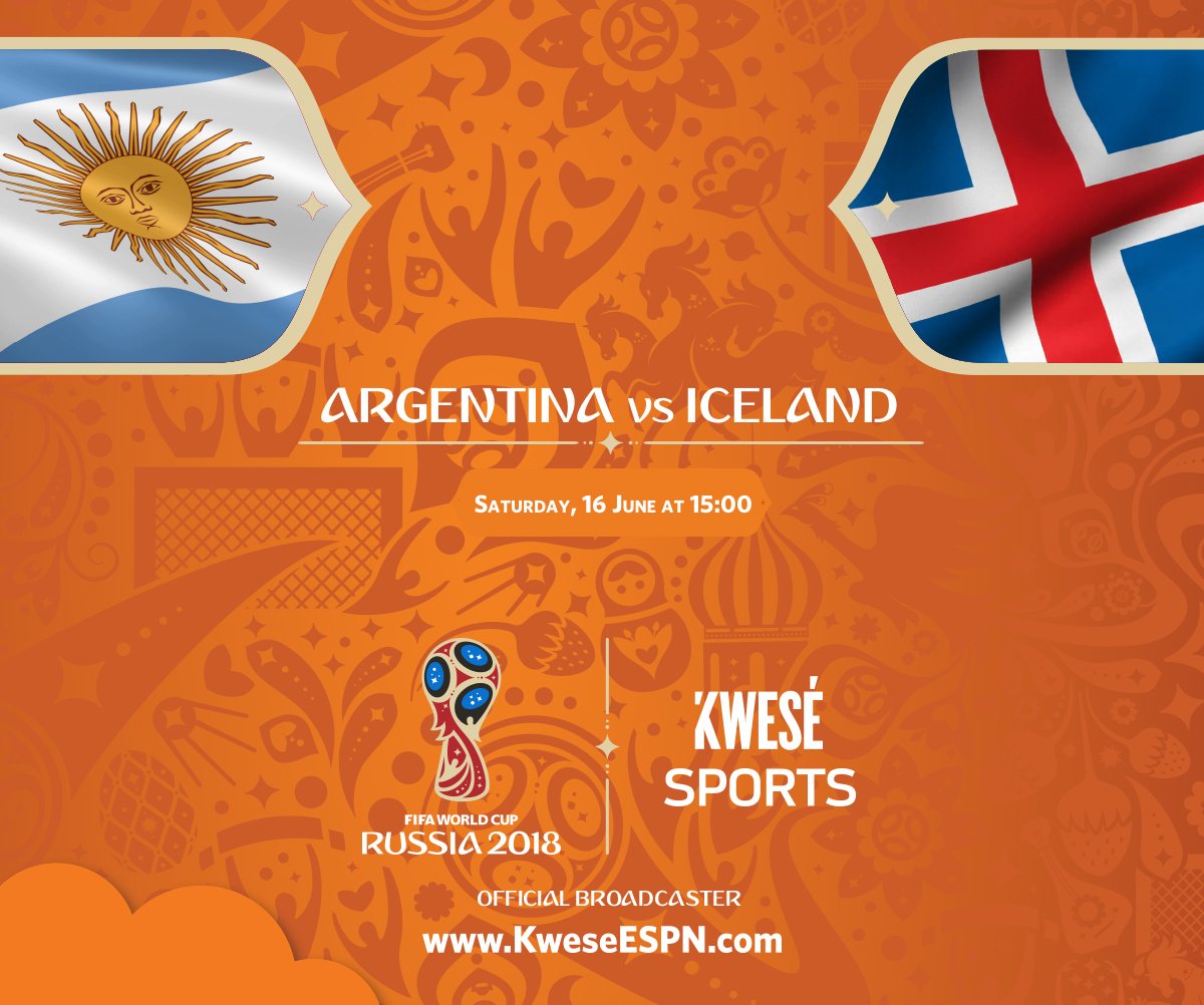 Coming Up! ⚽ 
Argentina🇦🇷 vs Iceland🇮🇸 at 1:00 PM Live on Kwesé Free Sports (CH. 289) and Kwesé App: goo.gl/NumH9t  

What's your prediction? First two correct predictors will win souvenirs from Kwesé, don't forget to add the hashtag #KFSWorldCup to make it valid.