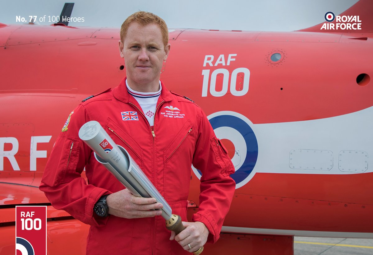 Our hero today is Squadron Leader Martin Pert, Team Leader and @RAFRed1 of the <a href="/rafredarrows/">Red Arrows</a>. Martin has had 'an incredibly exciting career' in his own words over the past 18 years and just last week he led the #RedArrows down the Mall during the Queen's Birthday Flypast. #RAF100