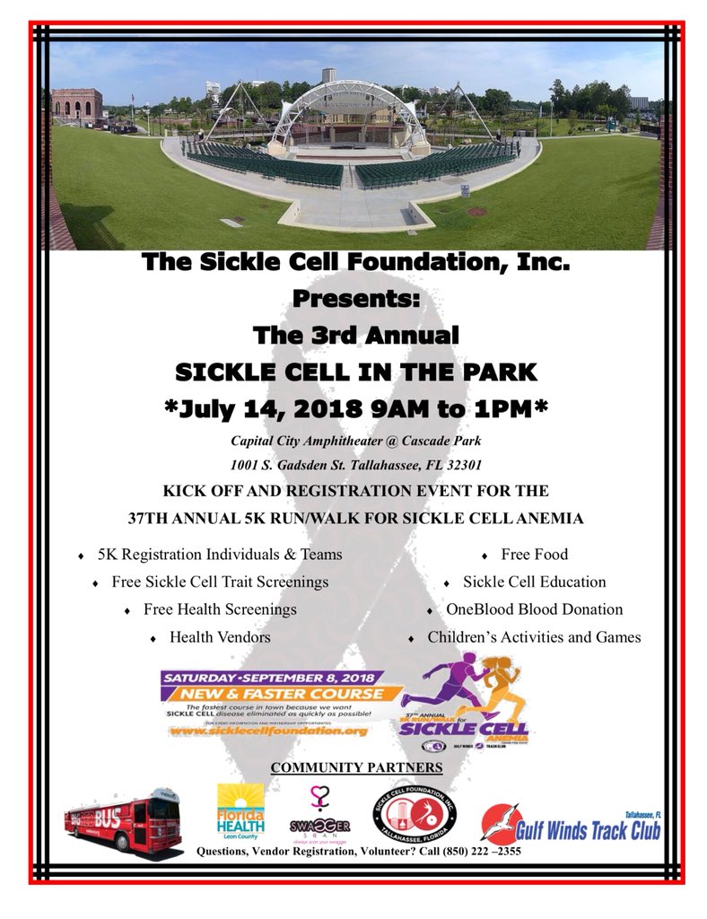 SwaggerScanFit's tweet photo. 🎗#SickleCell Foundation’s annual 5k run is almost here!  Get tested (FREE) and know your status on July 14th, 2018 at #CascadePark in #Tallahassee.  Learn how SwaggerScan works and meet founder Dia Hicks.  🏃🏻‍♀️🏃🏾‍♀️🏃🏼#Runners - apply at info@swaggerscan.com

#florida https://t.co/XFzRoEyJTm
