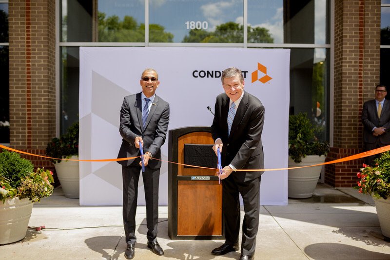 djmccue's tweet photo. Opened Conduent’s new Innovation Office in Morrisville NC Thursday with Gov. Cooper and CEO Vemuri - will also be my NA InfoSec Hub https://t.co/eCvqt6NxJA