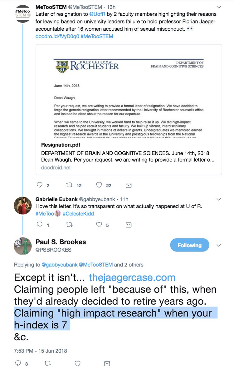 Male professor at Rochester attacks sexual harassment victim for not publishing enough... jesus christ my dude what the fuck are you doing