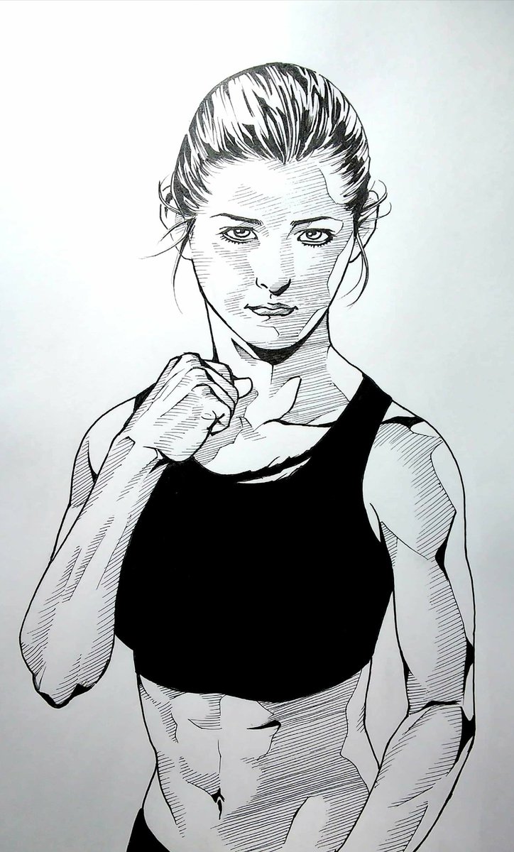 Hisashi Twitterren 格闘女子イメージ Drawing Illustration Fighting Image ドローイング イラスト 格闘技 イメージ ペン画 ペン画を流してペン画民を増やそう アナログイラスト