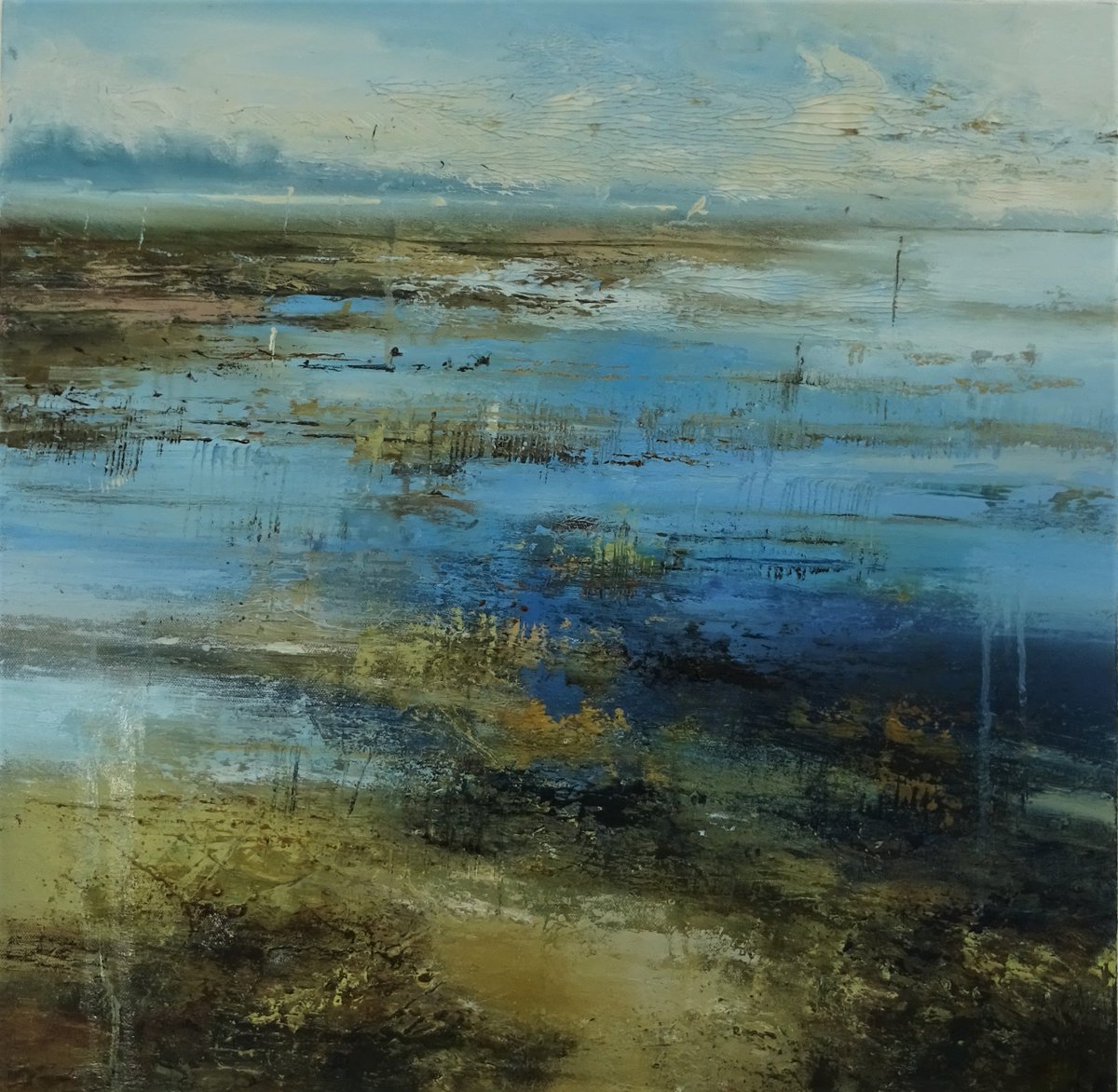 Blue space, one of a series of new works that focus on fractured light above and below the surface. Based on the wetlands around Lymington from in and out of my Kayak.