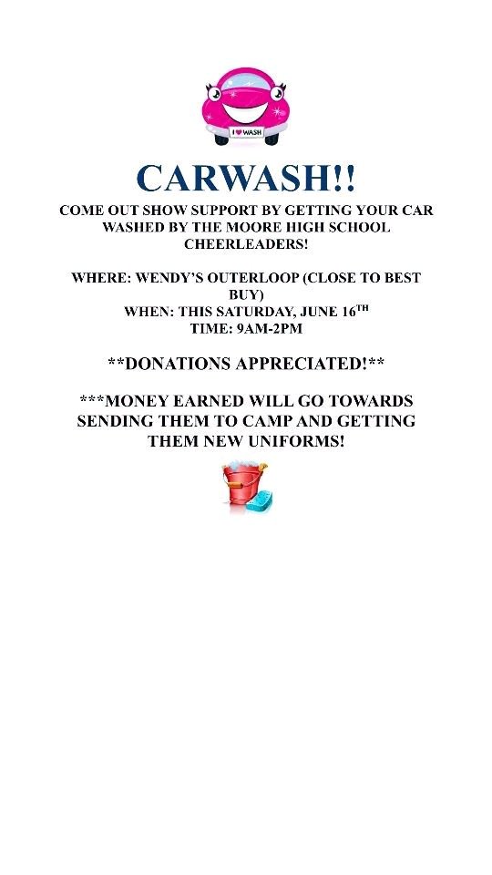 MooreHSCheer's tweet photo. 9-2 working hard early!! Come make them wash your car!! Wendy's in front of Best Buy on Outerloop!!
#sendthemtocamp
#KNOWmoore https://t.co/ZG8L3Fx9pQ