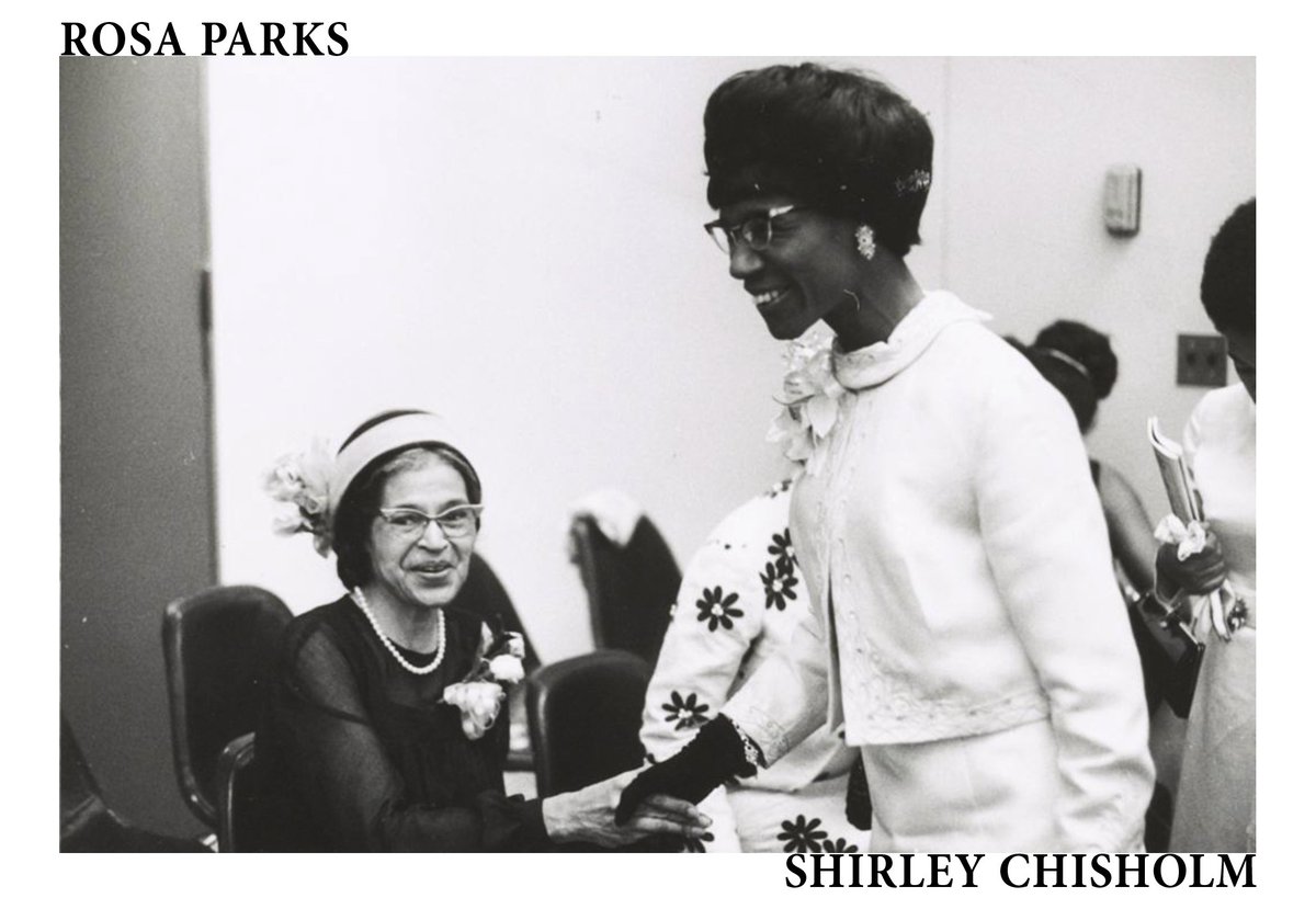 #ShirleyChisholm became the first African-American congresswoman in 1968. #RosaParks spurred the #MontgomeryBusBoycott and other efforts to end segregation in America. #Vicshow85