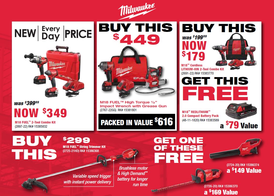 ruralkingsupply's tweet photo. Wow!!! Look out for those deals! #milwaukeetools #giftsfordad #want #trimmerkit # BOGO https://t.co/gCI9x7ULPG https://t.co/rTy6tPHCyi
