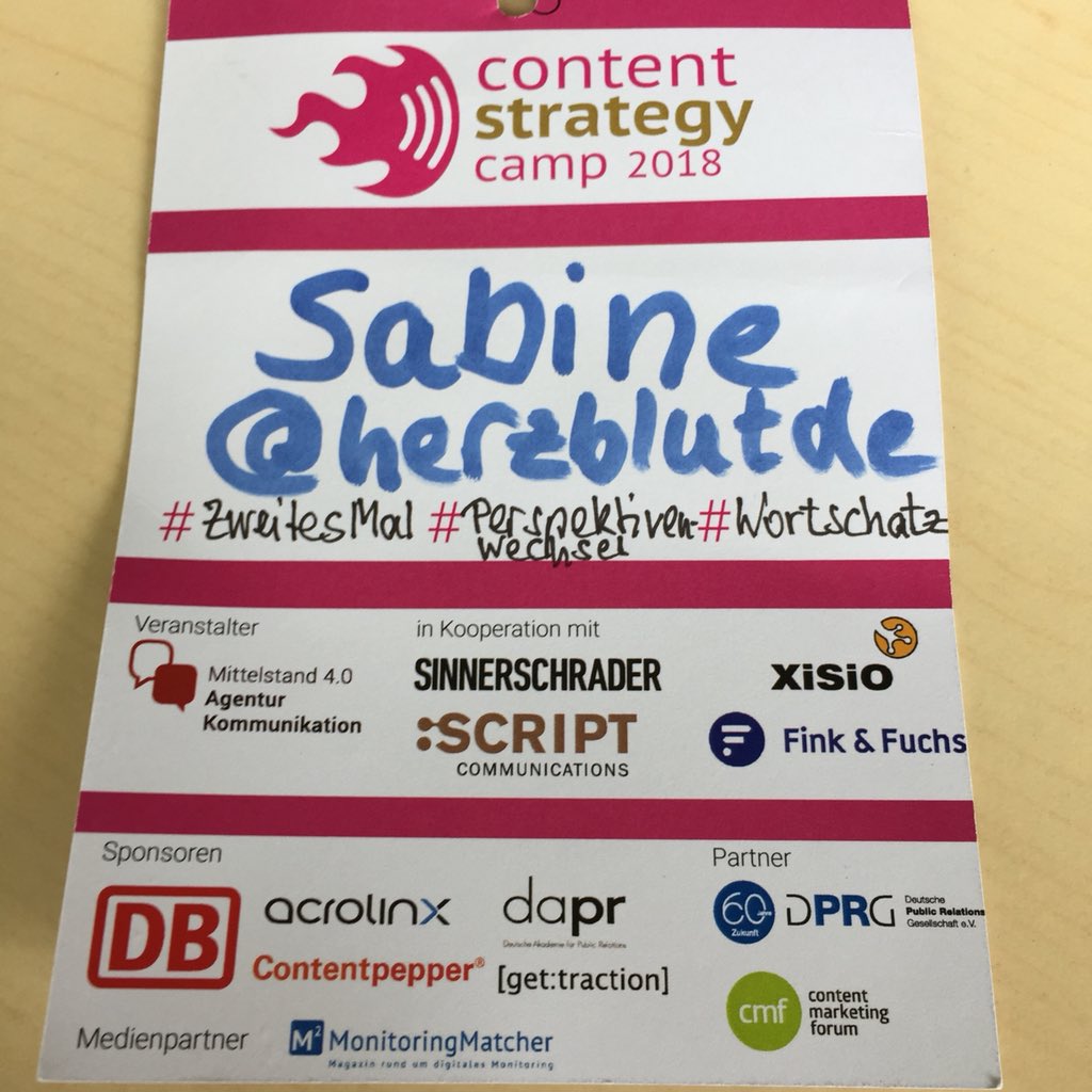 herzblutde's tweet photo. Danke, Ihr Unterstรผtzer und Sponsoren! @sinnerschrader #scriptcommunications @FinkFuchs #xisio @DB_Bahn @Contentpepper @Acrolinx_DE @gettraction_om @DAPR_Tweets @MonitoringMatch @DPRGde #contentmarketingforum #hochschuledarmstadt #hs_da ๐๐๐ #cosca18 https://t.co/SGSWXOfgsO