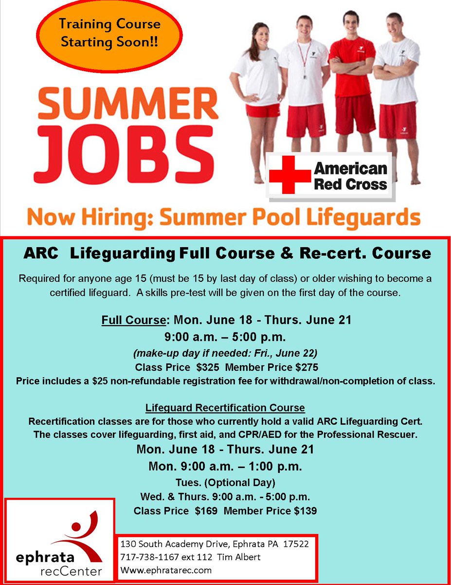 EphrataRec's tweet photo. Looking for a Summer Job !  Become a Life Guard at the Ephrata Community Pool.  (ages 15+)  Training starts soon !  #Job #Lifeguards #MoneyCalling #money #summer #fun #sun #funjob #teenjob #PAID #PaidInFull #POOL #poolside #community https://t.co/fRdM842WeU