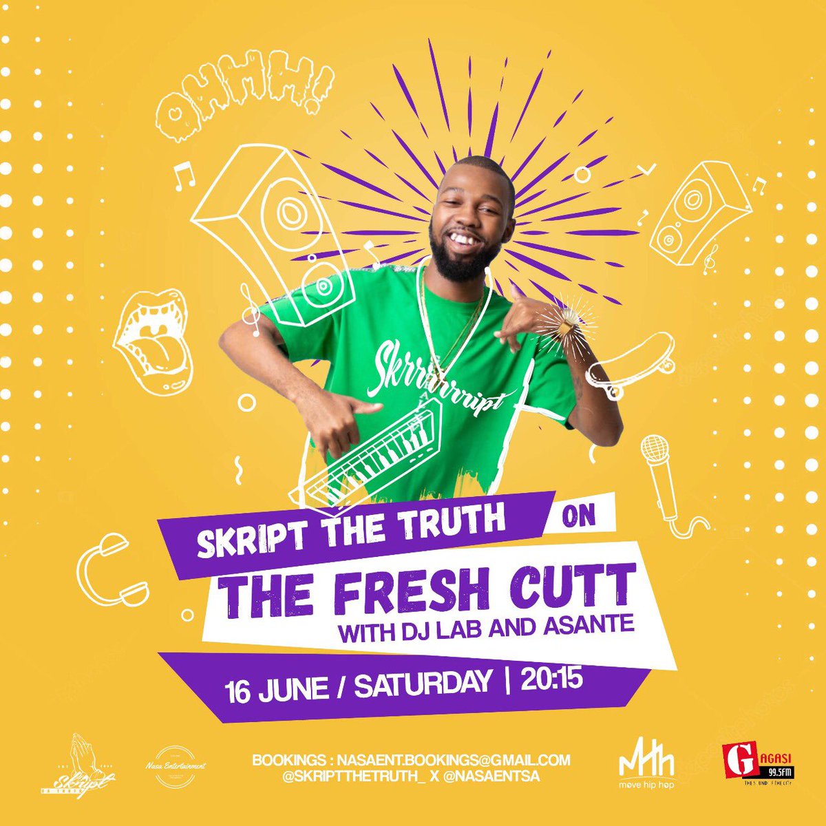 Yashna_Int's tweet photo. Catch the bro @Skriptthetruth_ live on #TheFreshCutt tonight With @DjLabSA And @Asante_Chilizar On @GagasiFM [99.5] at 20:15PM, as he talks about the release of his latest Project #EmotionsEP✨ https://t.co/aZingFZShE