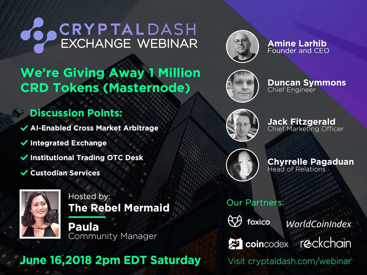 MooncoinUK's tweet photo. @CryptalDash are having a Webinar in 3 hours, 1 pm UTC.
Find out what their plans are for their #crypto exchange https://t.co/uyADOS05vp